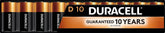 Duracell front packaging showing 10-count pack and brand reliability