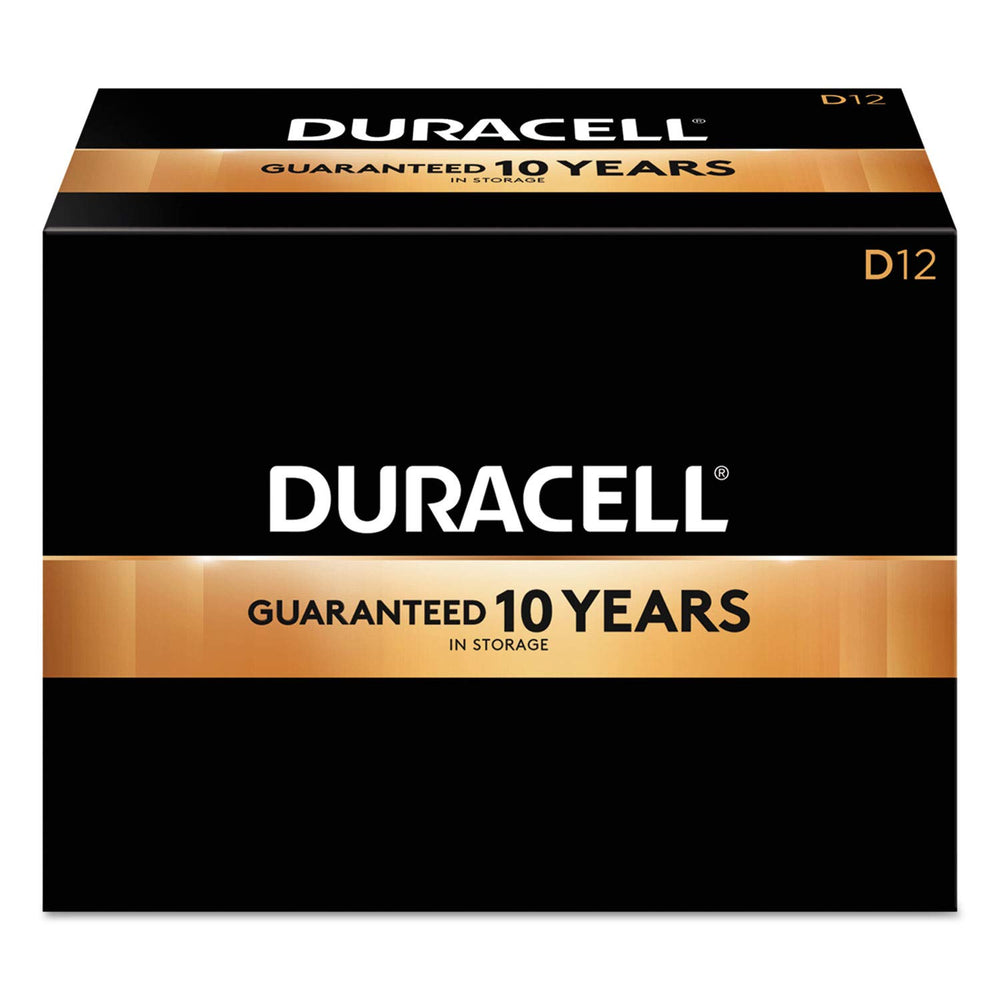 Duracell Coppertop D pack de 12 vista frontal mostrando embalaje claro y cantidad