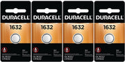 Duracell DL1632 frontal del paquete mostrando 4 pilas y su marca, garantía de autenticidad