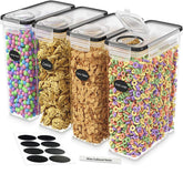 DWËLLZA KITCHEN front view of four canisters showing clear bodies and lids for quick identification