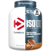 Dymatize ISO100 front packaging showing tub and flavor for easy identification