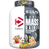 Dymatize Super Mass Gainer frontal mostrando envase y sabor Fruity Pebbles, ideal para ganancias