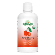 Dynamic Health front bottle view showing clear organic 32 fl oz concentrate, convenient storage benefit