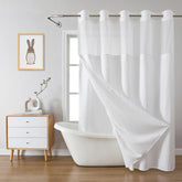 eachope front view of white waffle shower curtain showcasing clean look and easy install