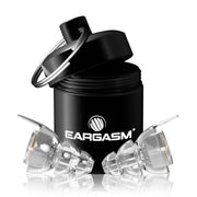 Eargasm front packaging showing clear earplugs and benefits