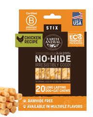 Earth Animal paquete frontal con 20 No-Hide Stix, muestra tamaño práctico
