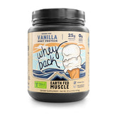 Earth Fed Muscle front packaging showing clean grass-fed whey benefits