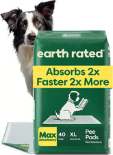 Earth Rated empaque frontal de 40 almohadillas XL mostrando cantidad y tamaño, conveniencia