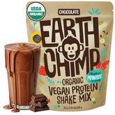 EarthChimp envase frontal sabor chocolate mostrando etiqueta y beneficio de proteína clara