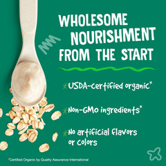 Earth's Best etiqueta nutricional visible indicando hierro fortificado y transparencia