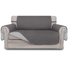Easy-Going front view of gray couch cover fitted neatly, protecting sofa from stains