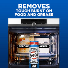 Easy-Off tamaño de lata comparado con bandeja para referencia