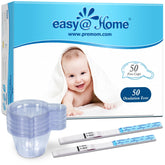 Easy@Home empaque frontal mostrando 50 tiras y 50 vasos, claro y compacto