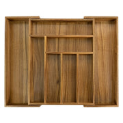 EcoFives acacia organizer front view showing neat cutlery storage and tidy drawers