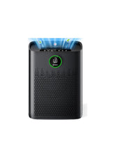 ECOSELF HAP603 front view showing sleek black design and large air intake, improving room airflow