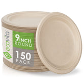 Ecovita empaque frontal con 150 platos compostables, presentación profesional