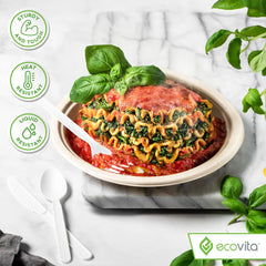 Ecovita tenedor sirviendo comida caliente sin deformarse ni soltar sabores