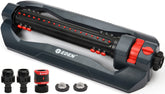 Eden turbo oscillating sprinkler front view showing stable base and spray pattern benefit