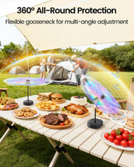 Edvision hook hanging on umbrella showing hands‑free overhead airflow benefit