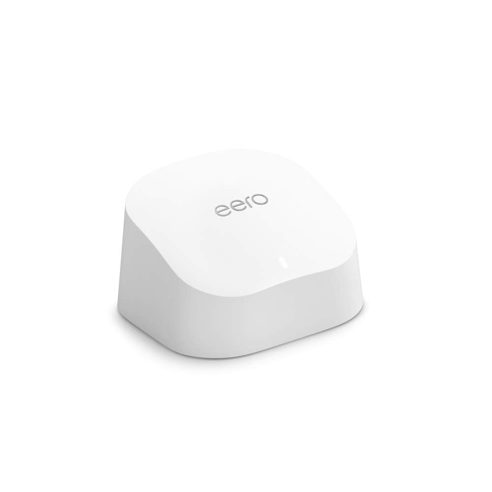 eero front view showing compact Wi‑Fi 6 extender and better home coverage