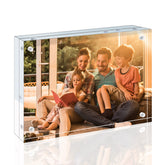Egofine front view of six-pack clear frames showing neat tabletop display benefit