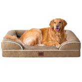 EHEYCIGA vista frontal de cama ortopédica camel, comodidad y soporte