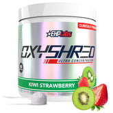 EHP Labs OxyShred front canister showing kiwi strawberry flavor and servings benefit