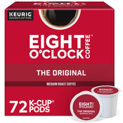 Eight O'Clock Coffee front packaging showing 72-count, clear brand and convenience benefit