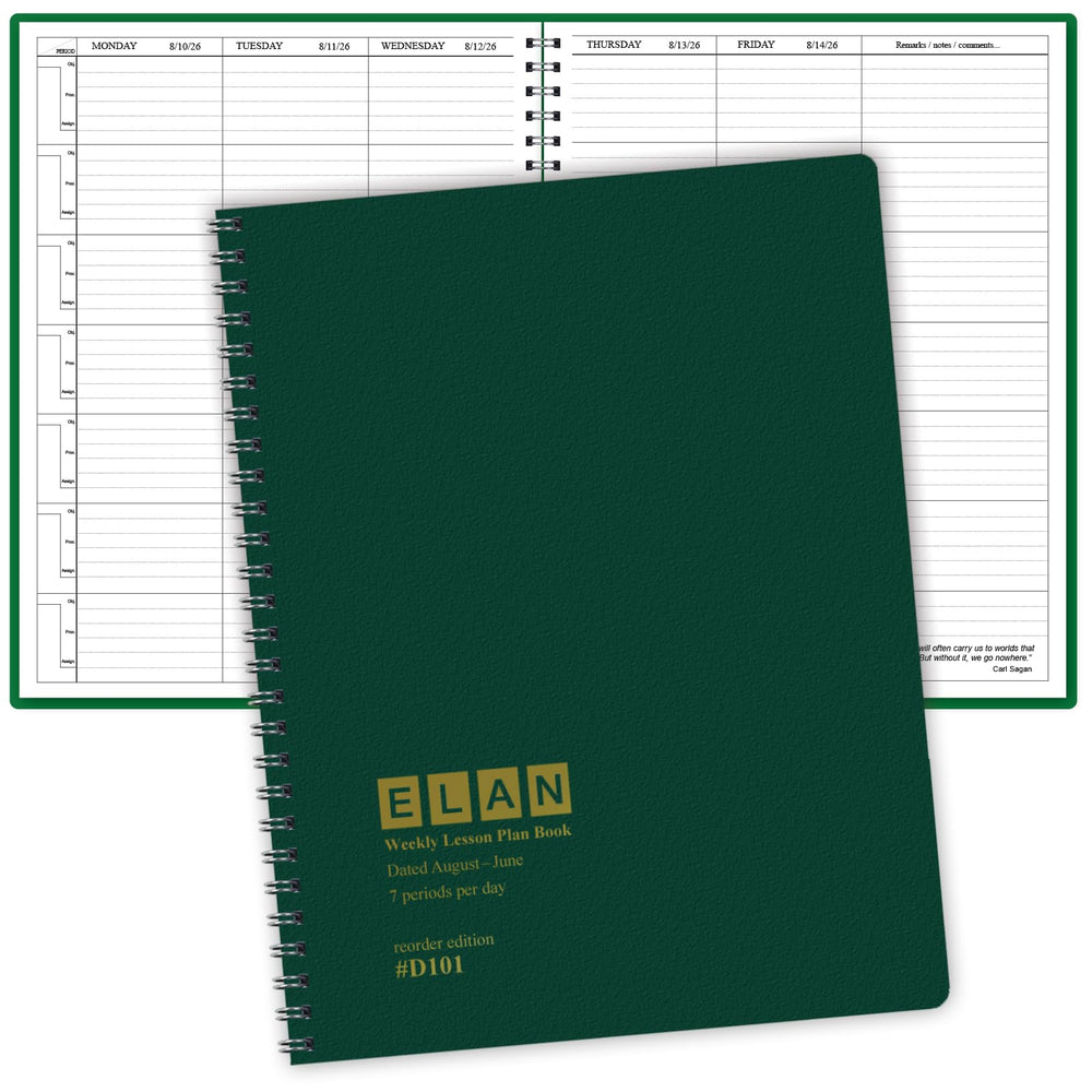 Elan Publishing Company portada verde del planificador facilita identificación y organización