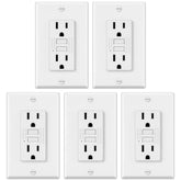 ELECTECK front view of white GFCI outlet showing face and buttons for safe replacement