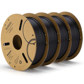 ELEGOO black PLA front packaging showing four 1kg spools and benefits