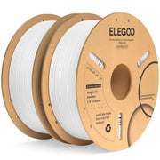 ELEGOO front view of white 1.75mm PLA Plus spool showcasing neat winding and reliability