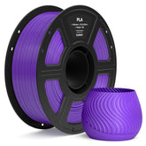 ELEGOO bobina frontal morado mostrando tamaño y acabado brillante