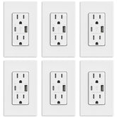 ELEGRP front view matte white outlet showing duplex and USB ports for space saving