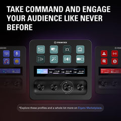 Elgato Stream Deck + touch strip detail enabling smooth fades and scrub control
