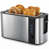 Elite Gourmet front view stainless steel toaster, durable countertop finish