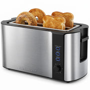 Elite Gourmet front view stainless steel toaster, durable countertop finish