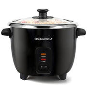 Elite Gourmet frente del aparato mostrando diseño compacto y ventaja de ahorro de espacio