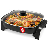 Elite Gourmet front view with lid closed showing compact footprint and even heating