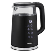 Elite Gourmet kettle front view showing sleek black finish and modern profile for stylish countertops