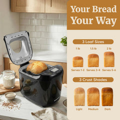 Elite Gourmet loaf baking inside machine demonstrating even baking and crust control benefit