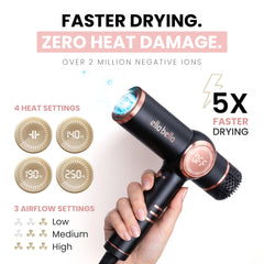 ELLA BELLA concentrator in use demonstrating focused airflow for precise styling