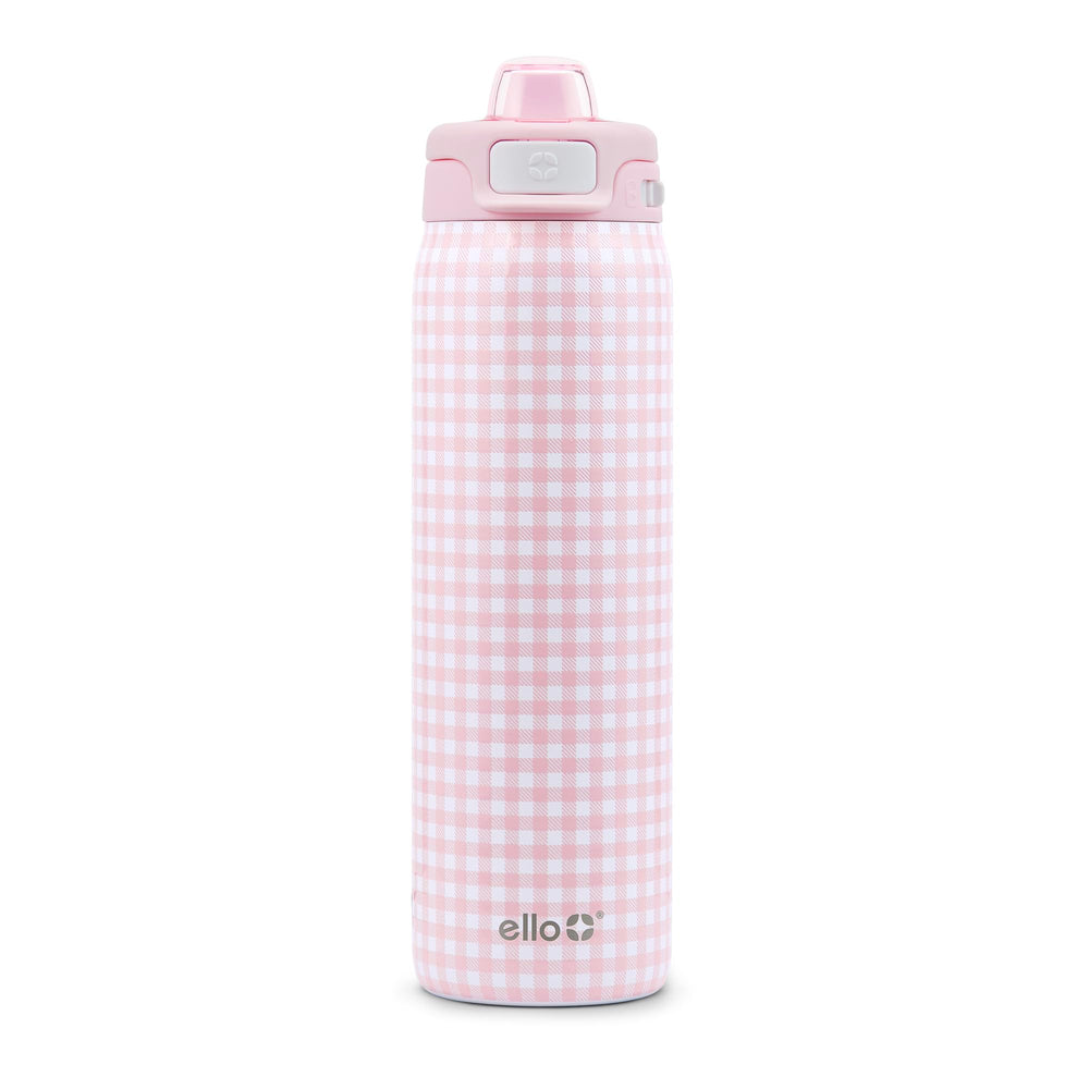 Ello botella frontal rosa gingham elegante y resistente para uso diario