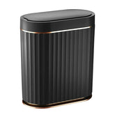 ELPHECO black trash can front view showing sleek design and compact benefit