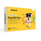 Embark front box image showing kit packaging and clear breed testing benefit