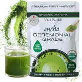 Encha front packaging showing organic ceremonial matcha and benefits