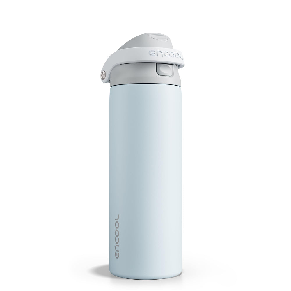 ENCOOL frente de la botella Misty Grey mostrando diseño y beneficio antigoteo