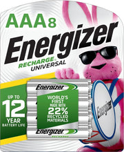 Energizer AAA front packaging showing 8-pack and brand benefit
