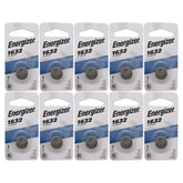 Energizer CR1632 frontal del empaque mostrando 10 pilas y facilidad de almacenamiento