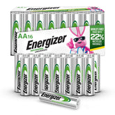 Energizer paquete frontal de 16 pilas AA mostrando cantidad y diseño práctico